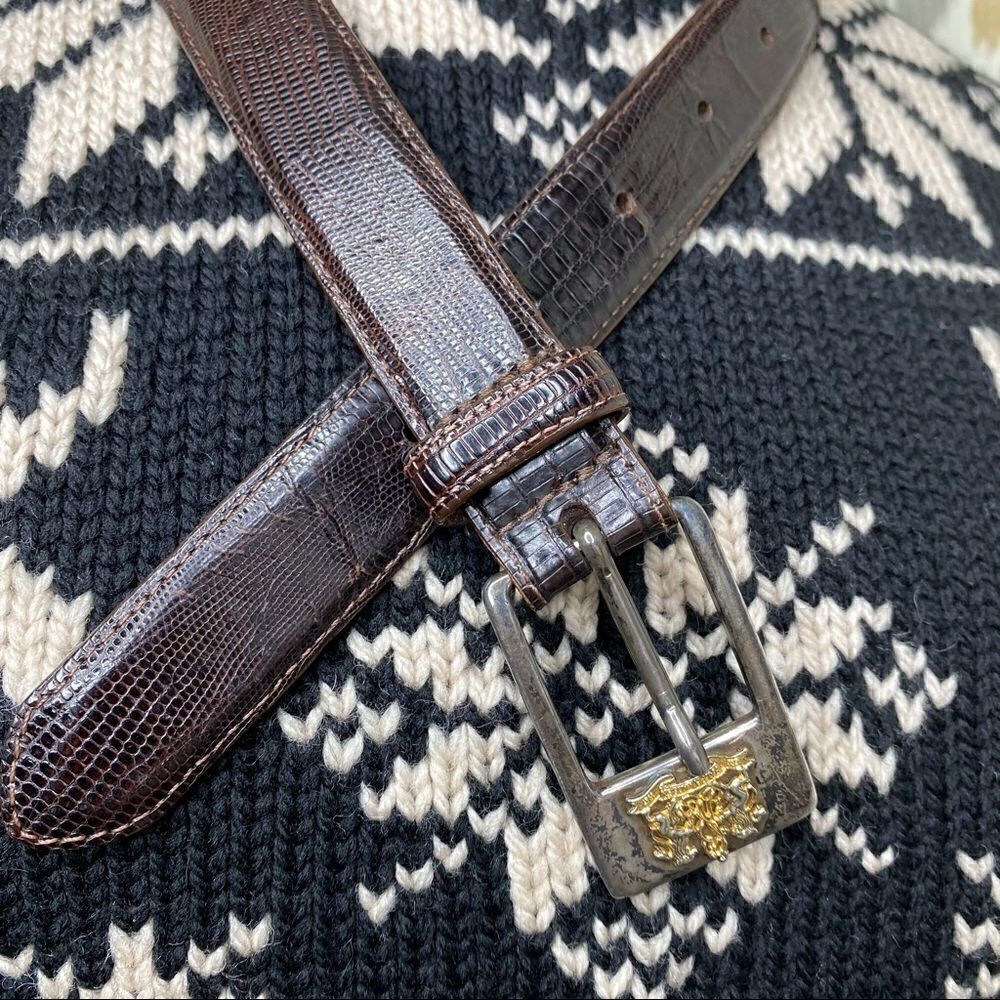 Ralph Lauren Vintage Fall 1991 Lizard Belt w/925 Sterling Silver Crest Buckle - Picture 5 of 16